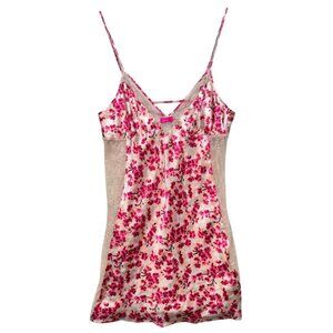 Victoria's Secret Women's Satin Slip Nightie Criss Cross Back Sz M Multi Blossom